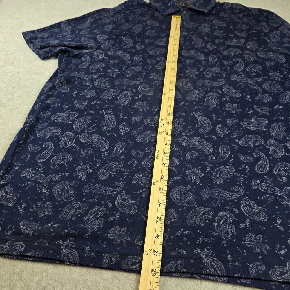 Polo Ralph Lauren Men's Polo Shirt XL Navy Paisley Bandana Print Cotton